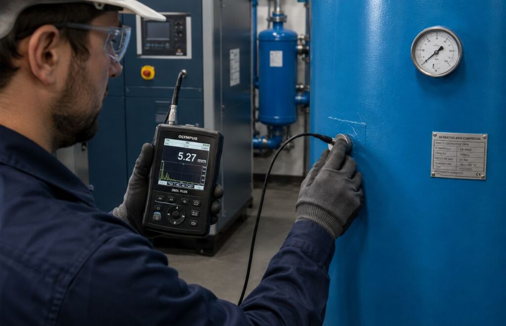 Controllo spessimetrico su serbatoio di aria compressa