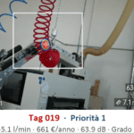 Perdite di aria compressa: fuga rilevata con immagine acustica su tubo spiralato