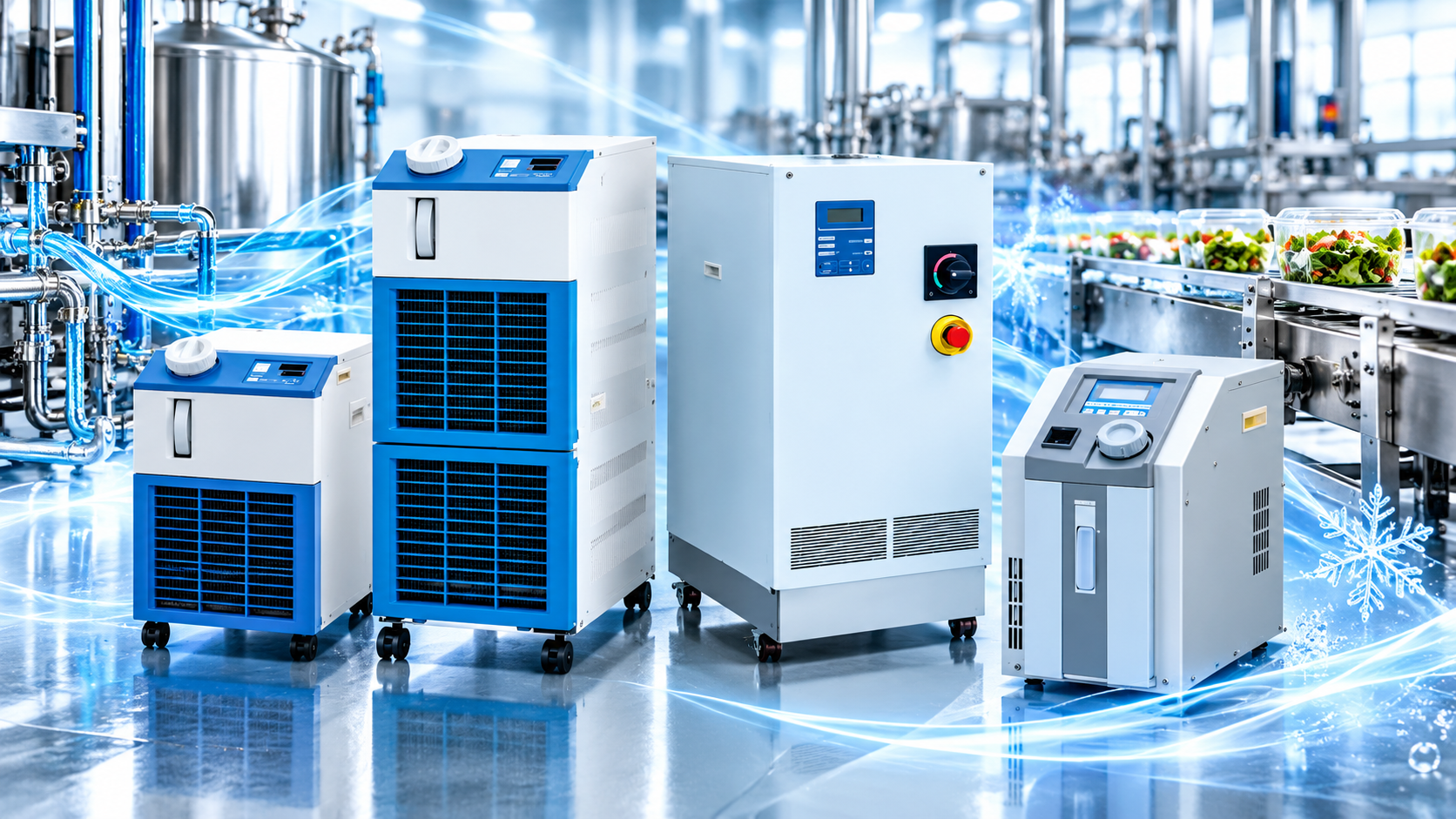 Chiller industriali nella fabbrica fredda
